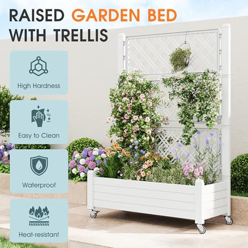 13% Off Resin Raised Garden Bed with Trellis & Wheels - Image 6