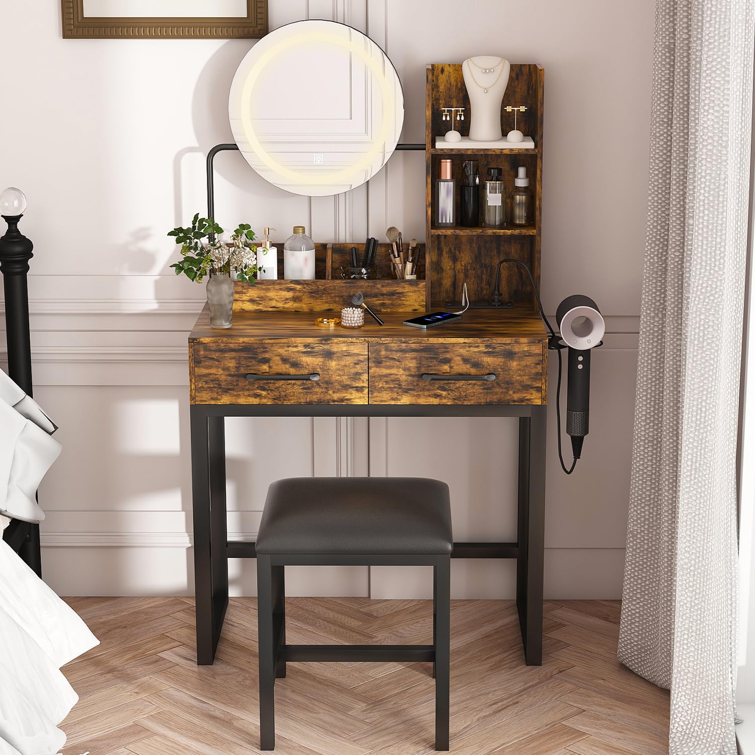 17% Off LOUNGEOLOGY Vanity Desk with Lighted Mirror & Stool