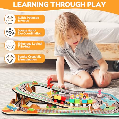 50% Off 61PCS Dinosaur Train Set with Battery Operated Train - Image 3