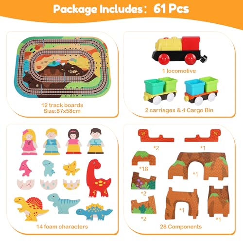 50% Off 61PCS Dinosaur Train Set with Battery Operated Train - Image 7