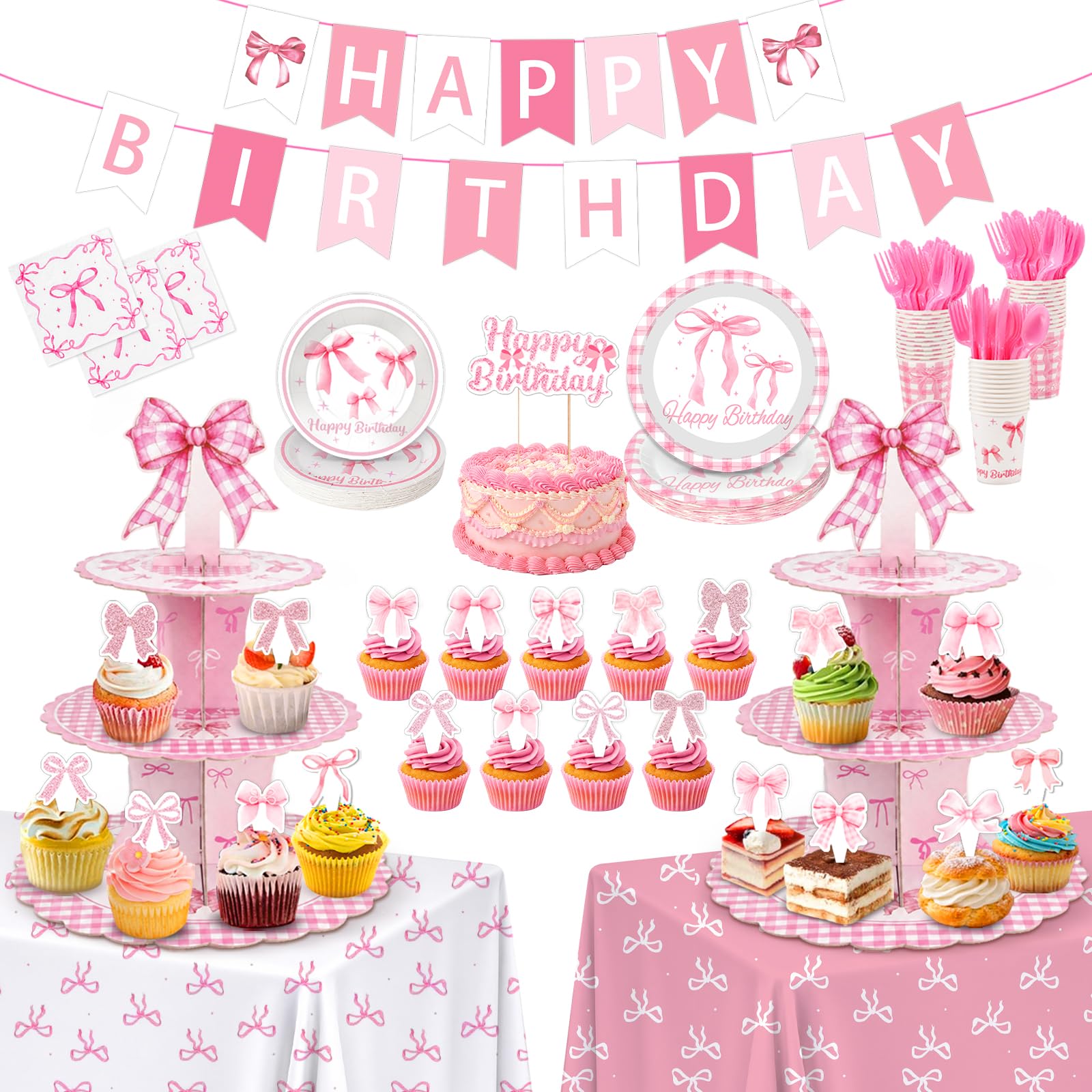 50% Off Pink Ribbon 198-Piece Party Kit for 24 Guests - Image 1